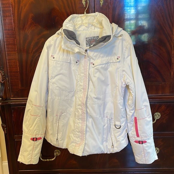 NILS, off-white with pink stitching, Ski jacket with removable hood - Picture 1 of 10